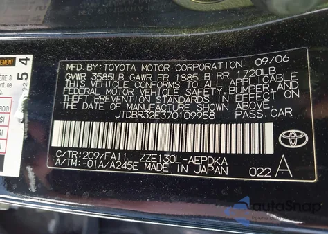 2007 Toyota Corolla Ce from USA, damaged, VIN JTDBR32E370109958